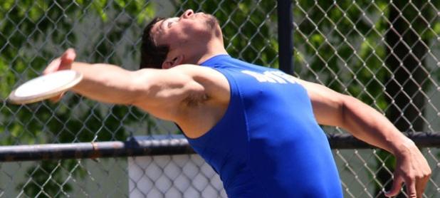 Copperas Cove senior Gabe Perez launches the discus in the finals on his way to a gold medal with a throw of 165 feet, one inch during the 7-5A and 8-5A Area Track and Field Meet Tuesday at Midway High School in Waco.
