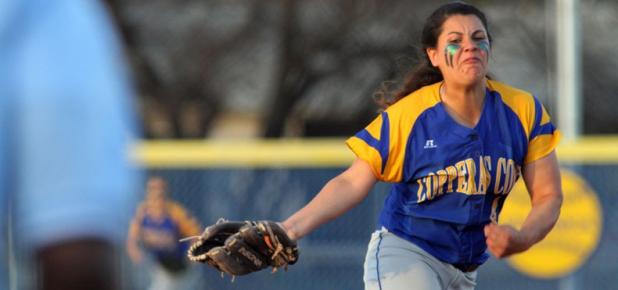 Copperas Cove pitcher Carlee Duran hurls a pitch towards home plate in the second inning against Midway Tuesday in Copperas Cove. Midway won 3-0.