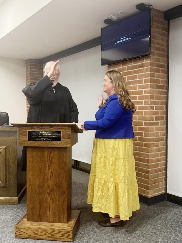 Samantha Wilson, a 2012 graduate of Copperas Cove High School, is sworn in to Place 3 on the CCISD board of trustees.
