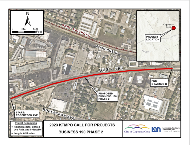 Phase 2 of the Business 190 project is a little more than 1/2-mile long. The Texas Department of Transportation will be preparing an advance funding agreement with the City of Copperas Cove. The project funding comes from state and federal roadway funds.