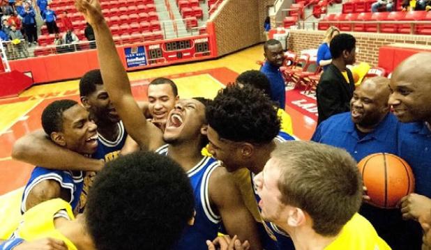 The Copperas Cove Bulldawgs celebrate their 69-57 win over Garland Lakeview Centennial Wednesday at Tiger Gymnasium in Glen Rose.The Bulldawgs face Richardson Berkner in the Area round at 7:30 tonight at McLennan Community College’s Highlander gymnasium.