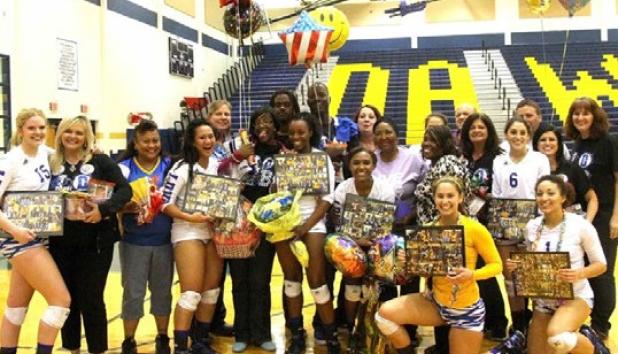 Copperas Cove seniors (not in this order) Mikayla Blount, Lexi Perez, Savannah Cook, Shana Young, Lily Drever, Ciara Cheadle, Destinee Branch and Raelynn Morris-Utu pose for a picture with their loved ones for senior night after sweeping the Belton Lady Tigers on Friday. The Lady Dawgs will play Rockwall in the Bidistrict round of the 2014 playoffs this Tuesday at 7 p.m. at Corsicana High School.