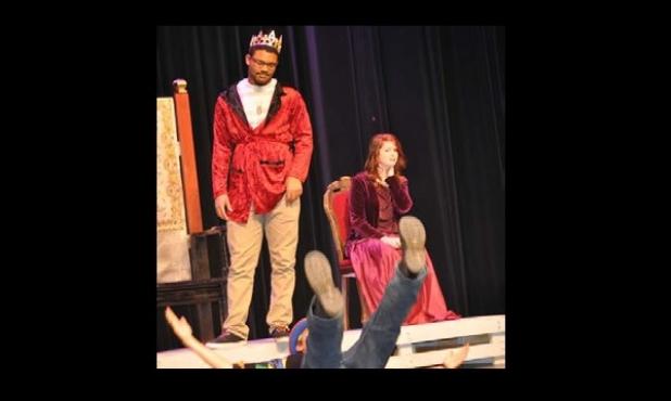 The king played by Jonathan Fuselier scolds Ben Douglas who plays the role of the Jester in the theater production of Rapunzel presented by CCHS’ Theater II Class. The show will open tonight for one show at 7 p.m. at Lea Ledger Auditorium.