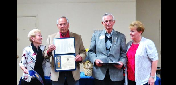 CCLP/LYNETTE SOWELL - Bill Hecke and Frank Seffrood received their Vietnam veterans 50th commemoration pins during Friday night’s banquet held by the Area Veterans Advisory Committee of Central Texas.