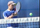 CCLP file photo - Cove senior Brett Alber hits a backhand during the team tennis playoffs in October. Alber and doubles teammate Nick Motley won a silver medal at the Rocket Invitational in Waco last Friday.