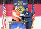 Copperas Cove City Planner Charlotte Hitchman, LEFT, receives an Exchange Club Pen Set from Noon Exchange Club of Copperas Cove President Inez Faison. Hitchman served as presenter for the Noon Exchange Club of Copperas Cove during the May 26 meeting. 