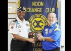 Courtesy Photo - Korean War Veterans Association President Eddie Bell Sr. receives a gift from Noon Exchange Club of Copperas Cove Past President Dennis Ayres during club’s September 23 meeting.