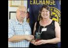 Courtesy Photo - Noon Exchange Club of Copperas Cove President Elect Mike Blount presents Club Member Laura Jordan the Exchangite of the Quarter Award during the August 12 meeting.