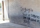 CCLP/LYNETTE SOWELL - Numerous images, one of them a threat to Copperas Cove High School, were spray painted at a vacant car wash on Casa Drive. Copperas Cove High School was on high alert with an increased police presence on Monday.