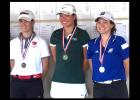 COURTESY PHOTO - Copperas Cove senior Tyler Morrison, right, poses for a photo with her gold medal draped around her neck after winning the individual title at the Hutto Invitational on Tuesday. Morrison’s one-over 72 bested the field by five strokes.