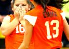 Sophia Ortiz reacts after her team, the Regulators, won the 10U volleyball crown Wednesday night at Copperas Cove Junior High. The Regulators finish their undefeated season 9-0 with the division crown.