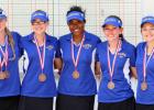 The Cove girls golf team finished third at the District 8-5A Girls Golf Tournament at the Stonetree Golf Course in Killeen on Thursday. Pictured are, from left, Mikayla Miller, Hannah Stock, Katherine Myers, Meagan Shuck and Tyler Morrison. Morrison’s two-day total
of 169 earns her a trip to the Region I tournament in Lubbock April 14-15.