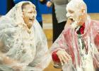 Copperas Cove Junior High sixth grade teacher Jennifer Wills is smashed in the face with a chocolate pie after she and fellow teacher Gene Turner collected the most funds for the annual United Way campaign on the campus.