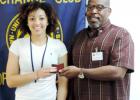 Noon Exchange Club of Copperas Cove Board Member JT Tatum presents Copperas Cove Senior Mikayla Blount the Youth of the Quarter Award during the club’s March 27 meeting.