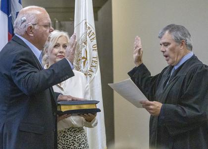 Rob Erwin is sworn in as interim Coryell County Judge by Judge Trent Ferrell of the 52nd District Court on Tuesday afternoon.