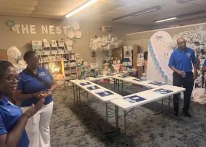 At Babies 'n Things, a classroom and an area for Stork's Nest baby supplies is set up and ready for the first class of expectant moms.
