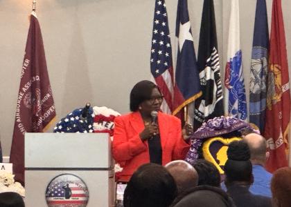 Shoshana Johnson speaks at the annual POW-MIA observation event held by Star Group - Veterans Helping Veterans.