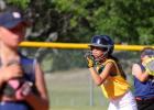 8U Athletics’ Trinity Zavala prepares to run at second base during the third inning of their Copperas Cove Parks and Recreation league game against the Lady Astros Saturday at the City Park ball fields.
