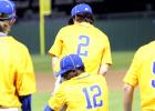 Copperas Cove lefty ace Jaylen Smith (12) picks up righty ace Cameron Johnson as Colby Jost (11) and Cam Petet (9) look on after Johnson’s no-hitter in a 2-0 shutout of Ellison Tuesday at Bulldawg Field. Johnson struck out 12 of the 26 batters faced in 6 2/3 innings on the bump.