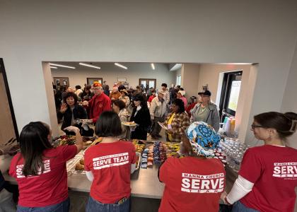 File photo  -- Members of Manna Church help serve during the Copperas Cove Senior Center’s grand opening in February. Presently the center is open reduced hours and cold meals are being provided during the week while the kitchen is undergoing repairs.  